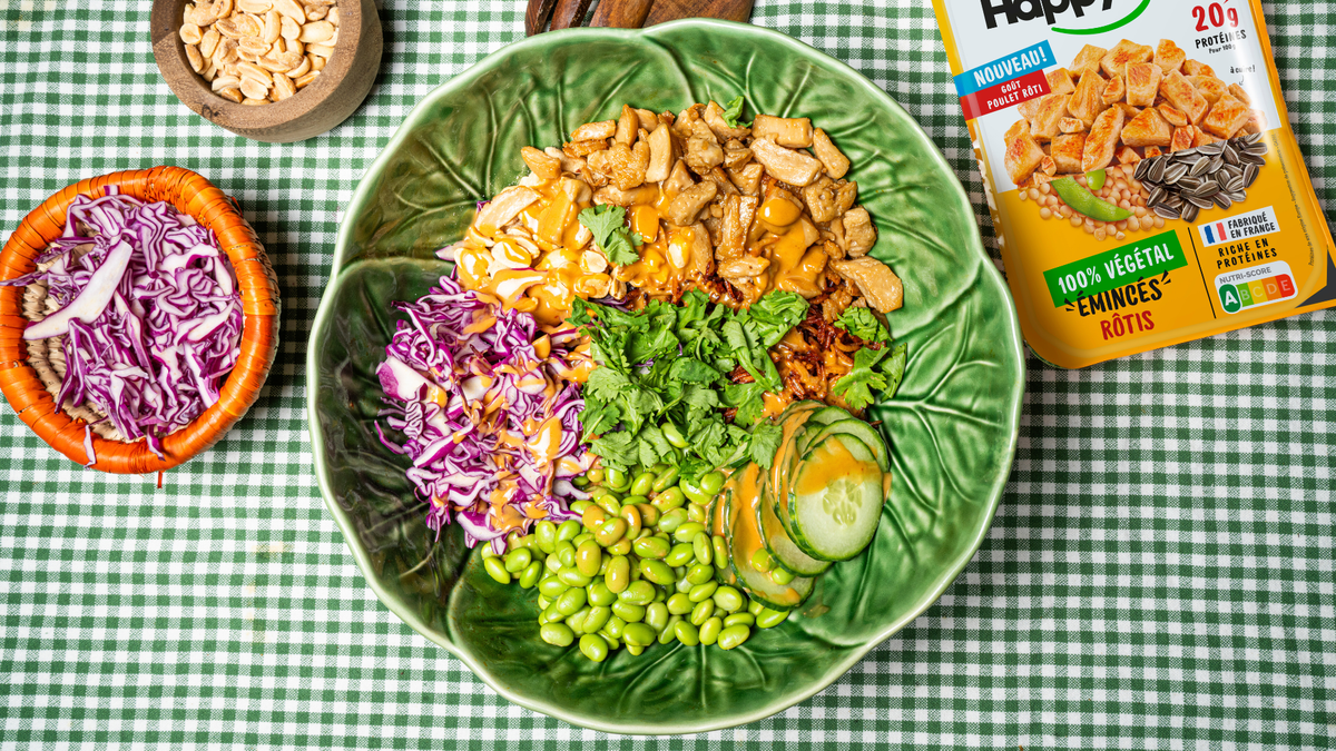 Salade riz crispy aux émincés rôtis