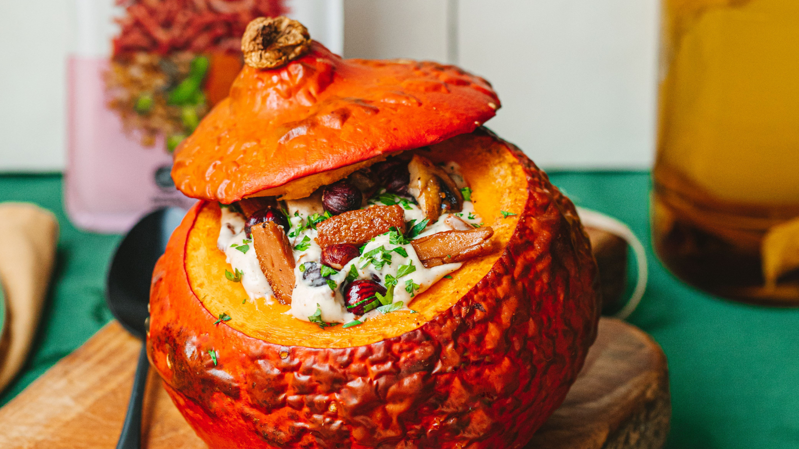 Courge farcie aux allumettes végétales
